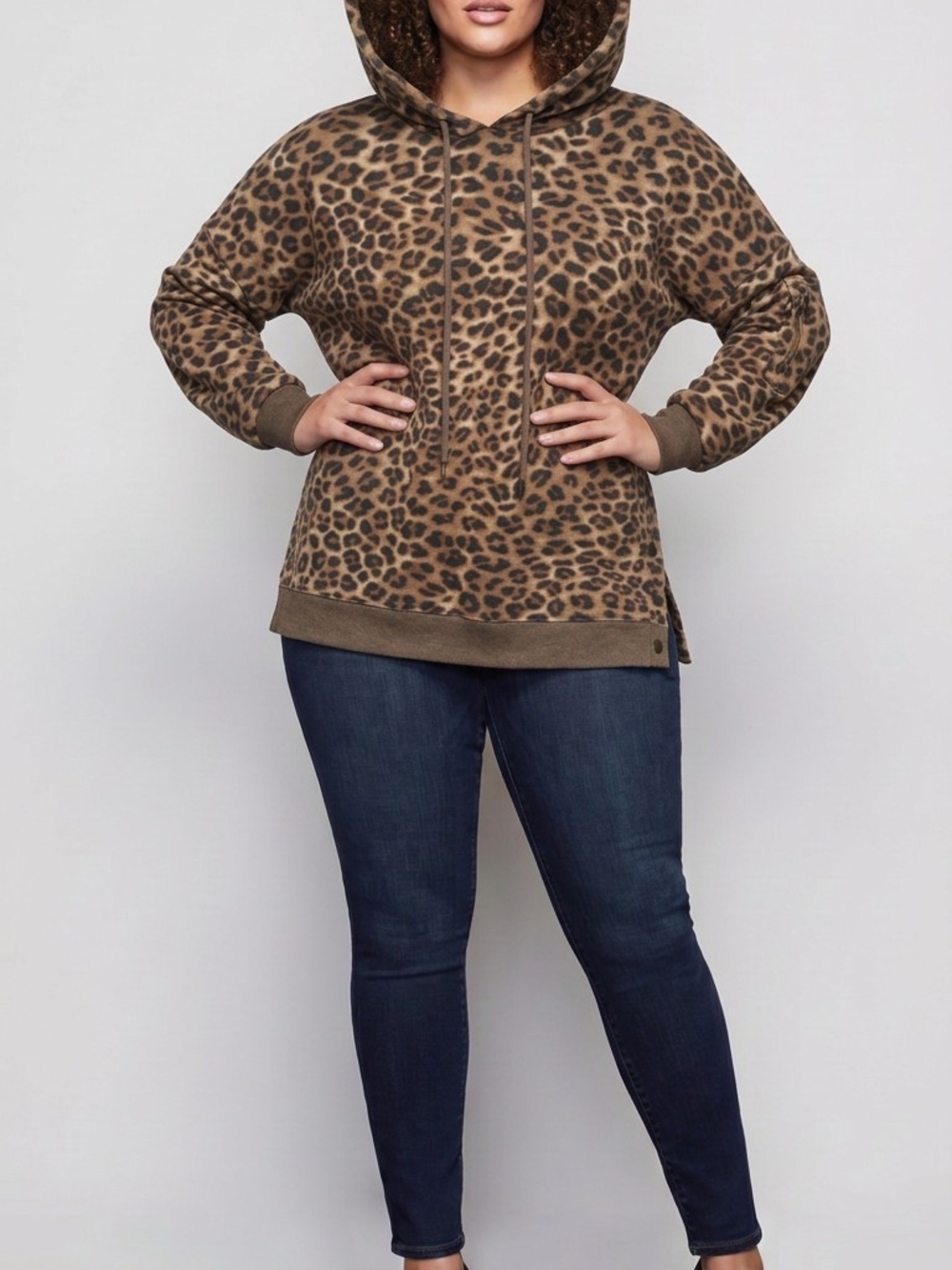 Leopard Print Hooded Pullover Sweater - Brown